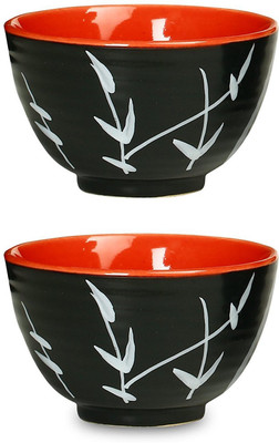 

caffeine Katori Dessert Bowl in Glossy Black & Red Leaf (Set of 2) Ceramic Bowl Set(Red, Black, Pack of 2)