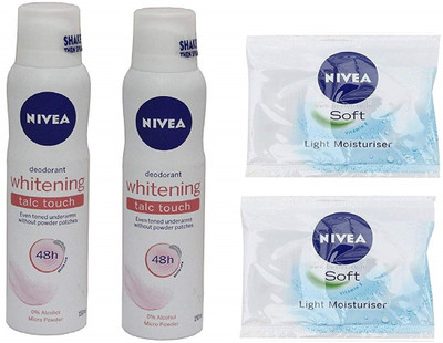 

Nivea (2 Whitening Talc Touch Deodorant 150ml Each + 2 Soft Cream 8g Each)(Set of 4)