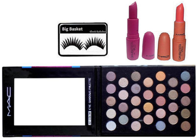 

big Basket Eyelashes, Makeup Mac 32 Professional Multi Colour Eye Shadows Palette, MAC GiAMBATTiSTA VALLi Paris Lipstick (Pack of 2)(Set of 4)