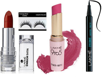 

Pro longwear combo Eyelashes,,9 To 5 Matte Finish Lipstick Pack Of 1,Enrich Lipstick,Eyeconic liner(Set of 4)