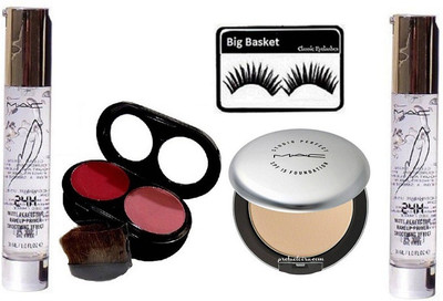 

big basket Eyelashes, Mac Up To 24H Smoothing Effect Face Primer Gel (2), 2 Shade Blusher,Compact(Set of 5)