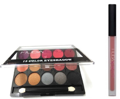 

Huda Beauty Liquid Mattee EYE & LIPS PACK WITH 15 COLOR EYE SHADOW WITH LIQUID MATTE LIPSTICK PACK(Set of 2)