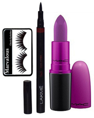 

marvalous Eyelashes With Mac Matte Finish Long Lasting Heroin Lipstick And Pen Eyeliner(Set of 3)