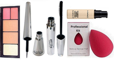 

Professional kit Sponge Puff, Mac Pro Longwear Concealer, Viva Glam 2 shade Blush & Compact, Brook Candy Eyeliner & Mascara(Set of 5)
