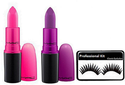 

Professional kit Eyelashes, Mac Candy Yum Yum Lipstick, Heroine(Set of 3)