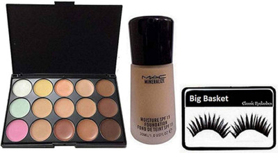 

big Basket Eyelashes, Concealer Palette 15 Shade, Mineralize Foundation(Set of 3)