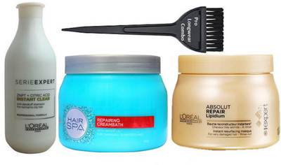 

Pro longwear combo Hair brush,loreal Imported absolut spa Hair Cream And Repairing Creambath Hair Spa, Series Expert Instant Clear Anti-Dandruff Shampoo(Set of 4)