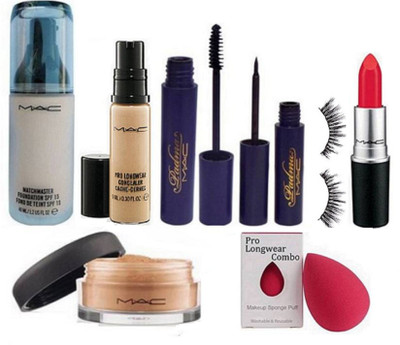 

Pro longwear combo sponge puff & mac matchmaster liquid foundation & pro longwear concealer&mac matte finish lipstick& mac loose powder& Eyelashes& Mac liquid last eyeliner+mascara(Set of 8)
