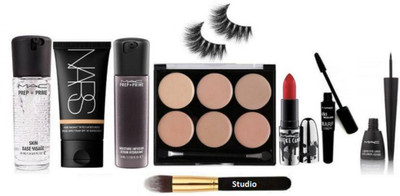 

studio Make Up Brush With Mac Brook Candy Red Lipstick, Prep+prime Moisture Infusion Serum Hydratant Face 50 ml,Nars pure Radiant Tinted Moisture's Foundation 70 ml, Skin Visage Face Primer Gel 35 ml,Makeup 6 Shade Cream Palette Concealer multi 10 gm,Liqu