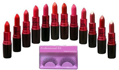 

Professional kit Eyelashes, Mac Lady Gaga Lipstick Pack Of 12(Set of 13)