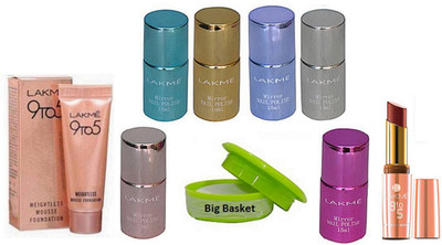 

big basket Nail Remover, Mirror Nail Polish (Pack of 6), 9 to 5 Matte Lipstick, weightless Mousse Foundation(Set of 9)