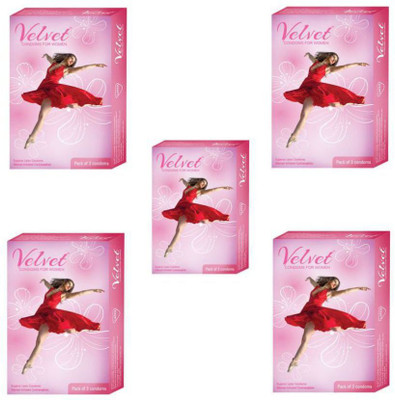Moods Velvet Women/Female Initiated Contraception Lubricated Protection With Pleasure 3x5=15 Condom(Set of 5, 15S)