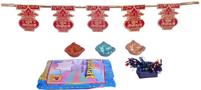 

Indigo Creatives Multicolor Toran + Lights + Candles + Diya Set Diwali Hamper Gift Set Terracotta Gift Box - 1 ml
