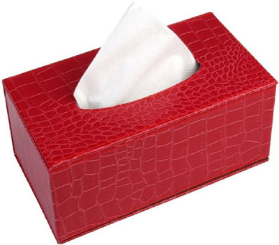 Handicraft 1 Compartments Leather Tissue holder box(Red)