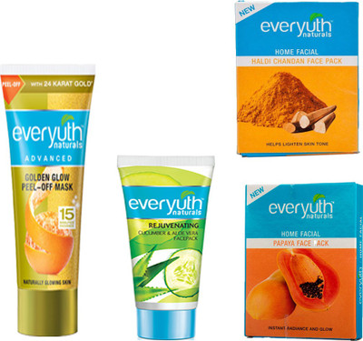 

EVERYUTH NATURALS REJUVENATIONG CUCUMBER & ALOE VERA FACE PACK 50gm + GOLDEN GLOW PEEL OFF MASK 90gm + PAPAYA FACE PACK 25gm + HALDI CHANDAN FACE PACK 25gm(25 g)