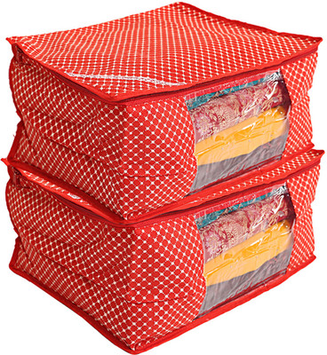 KUBER INDUSTRIES Hathkadi Design Cotton Saree Cover (Red) Set of 2 Pcs CTKTC0950(Red)