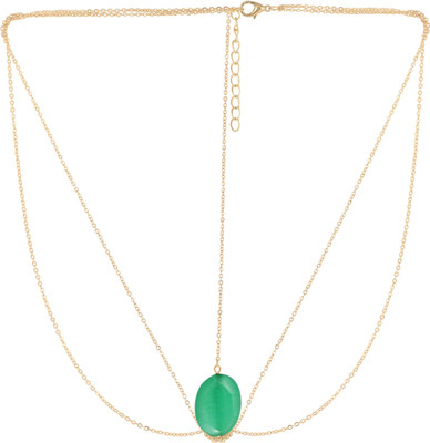 FemNmas Green Emerald Hair Chain(Gold)