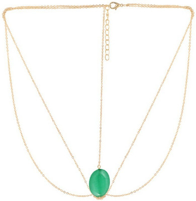 

FemNmas Green Emerald Head Chain Hair Chain(Gold)