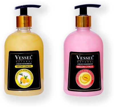 

Vessel Natural Liquid Handwash, Melon Citrus & Neem Lemon, 500 ml x 2 Combo Pack(500 ml, Pump Dispenser, Pack of 2)