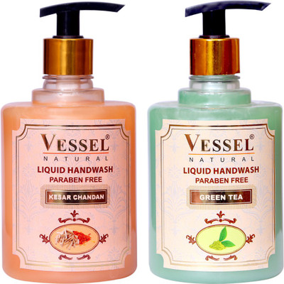 

Vessel Natural Paraben Free Premium Liquid Handwash, Green Tea & Kesar Chandan, 500 ml x 2 Combo Pack(500 ml, Pump Dispenser, Pack of 2)