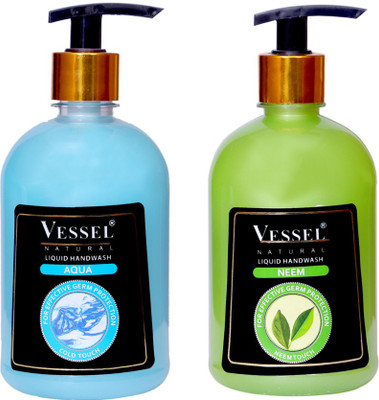 

Vessel Natural Liquid Handwash, Neem & Aqua, 500 ml x 2 Combo Pack(500 ml, Pump Dispenser, Pack of 2)