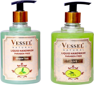 

Vessel Natural Paraben Free Premium Liquid Handwash, Green Tea & Olive, 500 ml x 2 Combo Pack(500 ml, Pump Dispenser, Pack of 2)