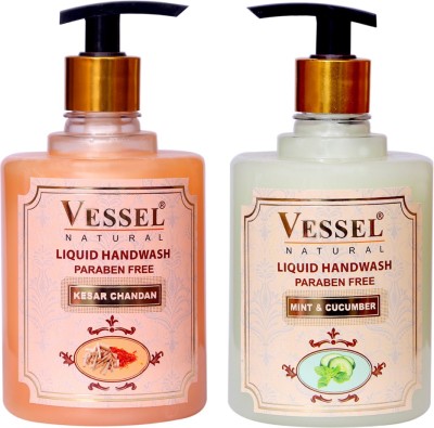 

Vessel Natural Paraben Free Premium Liquid Handwash, Mint Cucumber & Kesar Chandan, 500 ml x 2 Combo Pack(500 ml, Pump Dispenser, Pack of 2)