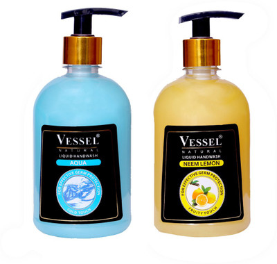 

Vessel Natural Liquid Handwash, Aqua & Neem Lemon, 500 ml x 2 Combo Pack(500 ml, Pump Dispenser, Pack of 2)