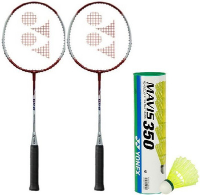 

Yonex Combo of Three, Two 'GR Beta' Badminton Racquet (With Cover) and one Box 'Mavis 350' Nylon Shuttle Cock (Pack of 6) (Color On Availability) Badminton Kit