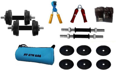 

Monika Sports 6 plates of 1 kg each + 2 dumbell rods + gym bag + skipping rope + gym gloves + hand grip Gym & Fitness Kit