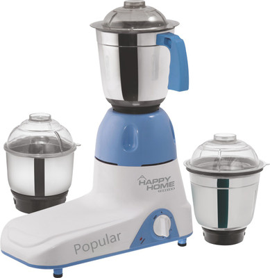 

HAPPY HOME mixer grinder II 600W II No. 1 performance II 3 Jars II Whiping/Mincing blades II Liquidizer jar II 100% Copper 600 Mixer Grinder(White, 3 Jars)