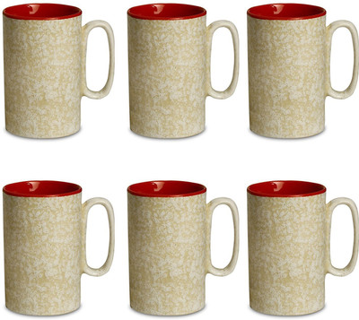

caffeine Coffee Ceramic/Stoneware in Cream Crackle & Red Regular (Set of 6) Handmade Ceramic Mug(300 ml, Pack of 6), Brown