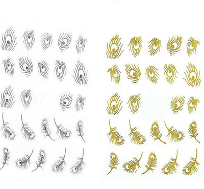 

STZ Silver And Gold Peacock Feather Nail Stickers Combo.(multicolor)