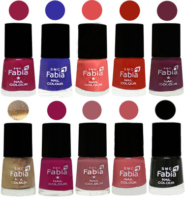 

FABIA 6ml Matte Multi Color Nail Polish / Long Lasting / Nail Art Matte Nail Polish77 Cherry Blossom-Shock Blue-Salmon-Shock Orange Red-Mulberry-Gold-Raspberry-Lip-Bazooka Joe-Black(Pack of 10)