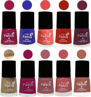 

FABIA 6ml Matte Multi Color Nail Polish / Long Lasting / Nail Art Matte Nail Polish58 Cherry Blossom-Shock Blue-Salmon-Shock Orange Red-Mulberry-Gold-Raspberry-Lip-Bazooka Joe-Coral(Pack of 10)