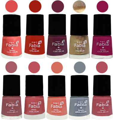 

FABIA 6ml Matte Multi Color Nail Polish / Long Lasting / Nail Art Matte Nail Polish118 Salmon-Shock Orange Red-Mulberry-Gold-Raspberry-Lip-Bazooka Joe-Light Peach-Wild Gray Yonder-Mauve Pink(Pack of 10)