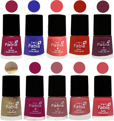

FABIA 6ml Matte Multi Color Nail Polish / Long Lasting / Nail Art Matte Nail Polish55 Cherry Blossom-Shock Blue-Salmon-Shock Orange Red-Mulberry-Gold-Raspberry-Lip-Bazooka Joe-Strawberry(Pack of 10)