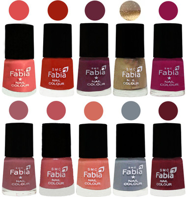 

FABIA 6ml Matte Multi Color Nail Polish / Long Lasting / Nail Art Matte Nail Polish134 Salmon-Shock Orange Red-Mulberry-Gold-Raspberry-Lip-Bazooka Joe-Light Peach-Wild Gray Yonder-Jam(Pack of 10)