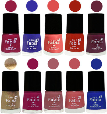 

FABIA 6ml Matte Multi Color Nail Polish / Long Lasting / Nail Art Matte Nail Polish74 Cherry Blossom-Shock Blue-Salmon-Shock Orange Red-Mulberry-Gold-Raspberry-Lip-Bazooka Joe-Shock Blue Dark(Pack of 10)