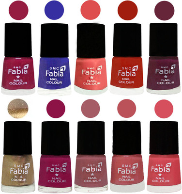 

FABIA 6ml Matte Multi Color Nail Polish / Long Lasting / Nail Art Matte Nail Polish70 Cherry Blossom-Shock Blue-Salmon-Shock Orange Red-Mulberry-Gold-Raspberry-Lip-Bazooka Joe-Punch Pink(Pack of 10)