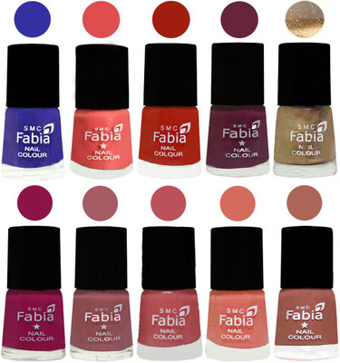 

FABIA 6ml Matte Multi Color Nail Polish / Long Lasting / Nail Art Matte Nail Polish95 Shock Blue-Salmon-Shock Orange Red-Mulberry-Gold-Raspberry-Lip-Bazooka Joe-Light Peach-Coral(Pack of 10)