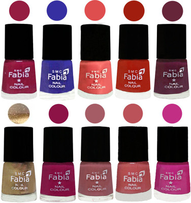 

FABIA 6ml Matte Multi Color Nail Polish / Long Lasting / Nail Art Matte Nail Polish51 Cherry Blossom-Shock Blue-Salmon-Shock Orange Red-Mulberry-Gold-Raspberry-Lip-Bazooka Joe-Pink Pink(Pack of 10)