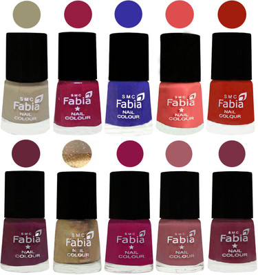 

FABIA 6ml Matte Multi Color Nail Polish / Long Lasting / Nail Art Matte Nail Polish31 Tan-Cherry Blossom-Shock Blue-Salmon-Shock Orange Red-Mulberry-Gold-Raspberry-Lip-Plum(Pack of 10)