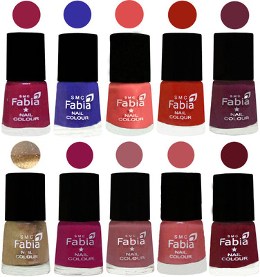 

FABIA 6ml Matte Multi Color Nail Polish / Long Lasting / Nail Art Matte Nail Polish63 Cherry Blossom-Shock Blue-Salmon-Shock Orange Red-Mulberry-Gold-Raspberry-Lip-Bazooka Joe-Maroon(Pack of 10)