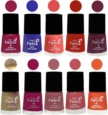 

FABIA 6ml Matte Multi Color Nail Polish / Long Lasting / Nail Art Matte Nail Polish44 Cherry Blossom-Shock Blue-Salmon-Shock Orange Red-Mulberry-Gold-Raspberry-Lip-Bazooka Joe-Sour Orange(Pack of 10)
