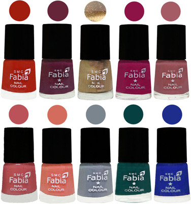 

FABIA 6ml Matte Multi Color Nail Polish / Long Lasting / Nail Art Matte Nail Polish182 Shock Orange Red-Mulberry-Gold-Raspberry-Lip-Bazooka Joe-Light Peach-Wild Gray Yonder-Dark Green-Shock Blue Dark(Pack of 10)