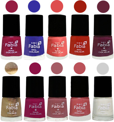 

FABIA 6ml Matte Multi Color Nail Polish / Long Lasting / Nail Art Matte Nail Polish76 Cherry Blossom-Shock Blue-Salmon-Shock Orange Red-Mulberry-Gold-Raspberry-Lip-Bazooka Joe-White(Pack of 10)