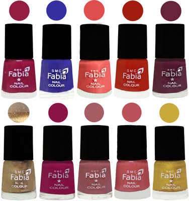 

FABIA 6ml Matte Multi Color Nail Polish / Long Lasting / Nail Art Matte Nail Polish72 Cherry Blossom-Shock Blue-Salmon-Shock Orange Red-Mulberry-Gold-Raspberry-Lip-Bazooka Joe-Mattis gold(Pack of 10)