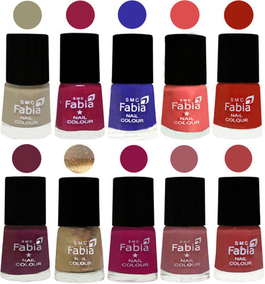 

FABIA 6ml Matte Multi Color Nail Polish / Long Lasting / Nail Art Matte Nail Polish10 Tan-Cherry Blossom-Shock Blue-Salmon-Shock Orange Red-Mulberry-Gold-Raspberry-Lip-Peach(Pack of 10)
