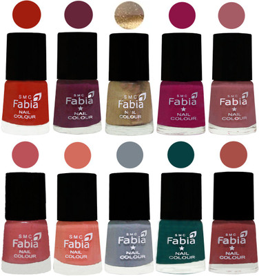 

FABIA 6ml Matte Multi Color Nail Polish / Long Lasting / Nail Art Matte Nail Polish176 Shock Orange Red-Mulberry-Gold-Raspberry-Lip-Bazooka Joe-Light Peach-Wild Gray Yonder-Dark Green-Dark Peach(Pack of 10)